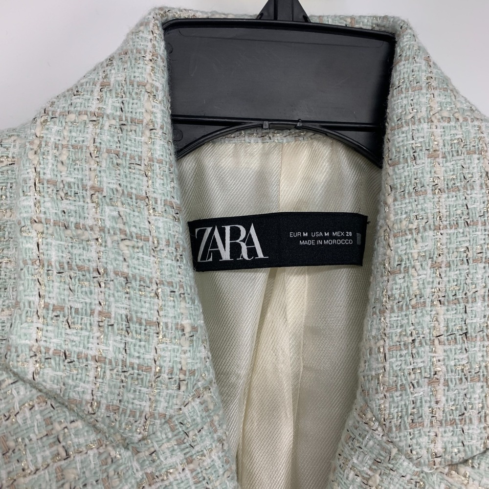 Zara Blazer Tweed Double Breasted Light Blue Blogger Fave Womens Size Medium - Picture 6 of 15